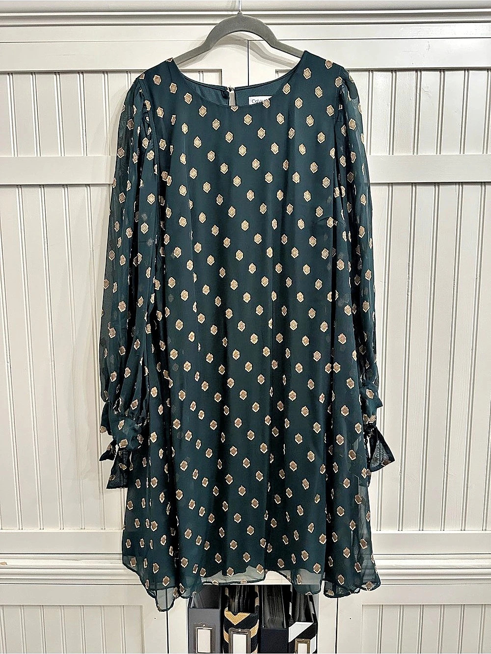 Calvin Klein Geometric Mini Dress in Green & Gold Size 18W NWT